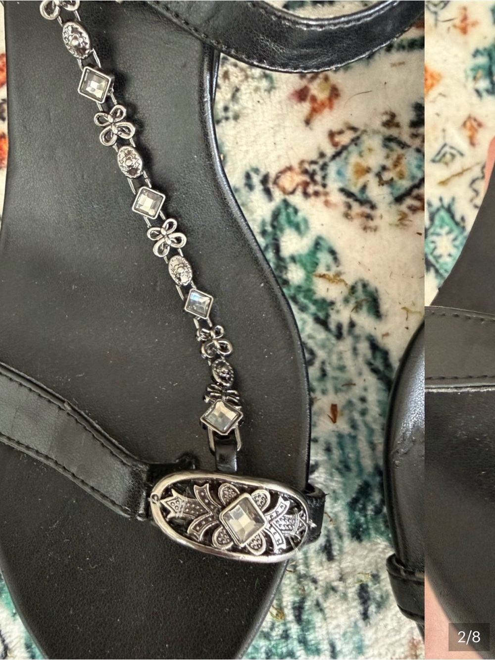 Women's Black Sandal with Silver Crystal Chain Accent